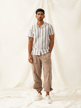 Classic Gey Striped Spread Collar Cotton Curved Casual Shirt-SF-931White